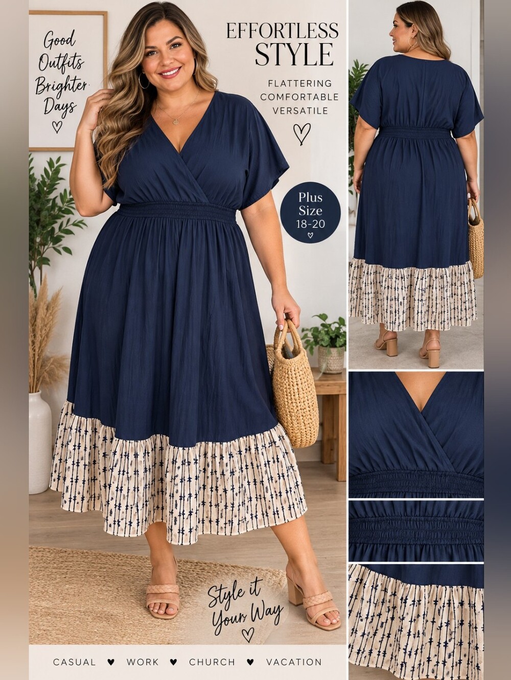 BloomChic Navy Maxi Dress with Cream Printed Tier SIZE 18-20